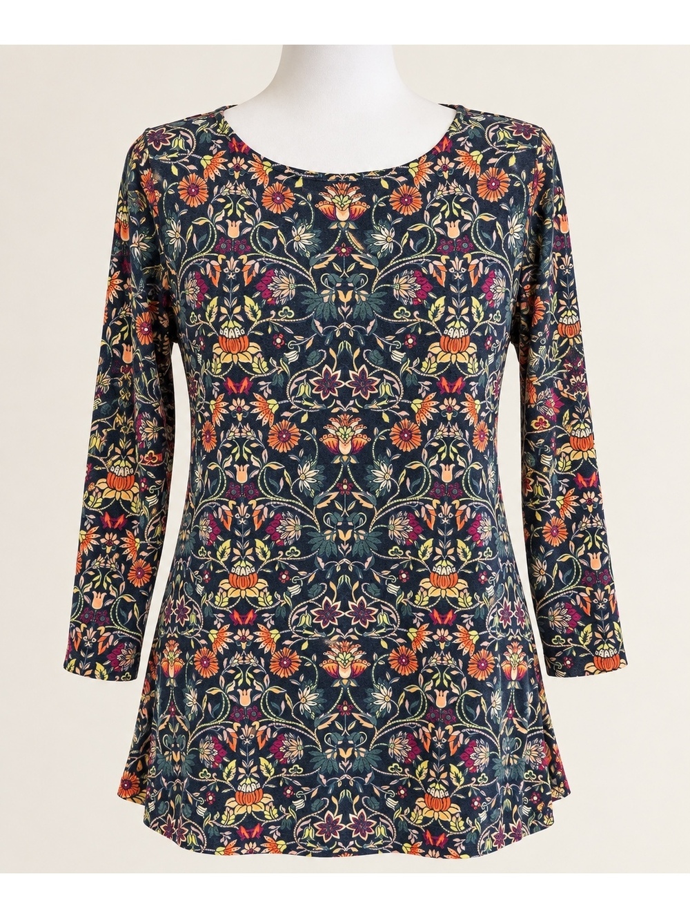 J.Jill Women’s Large Floral Tunic Top 3/4 Sleeve Cotton Modal Stretch Boho